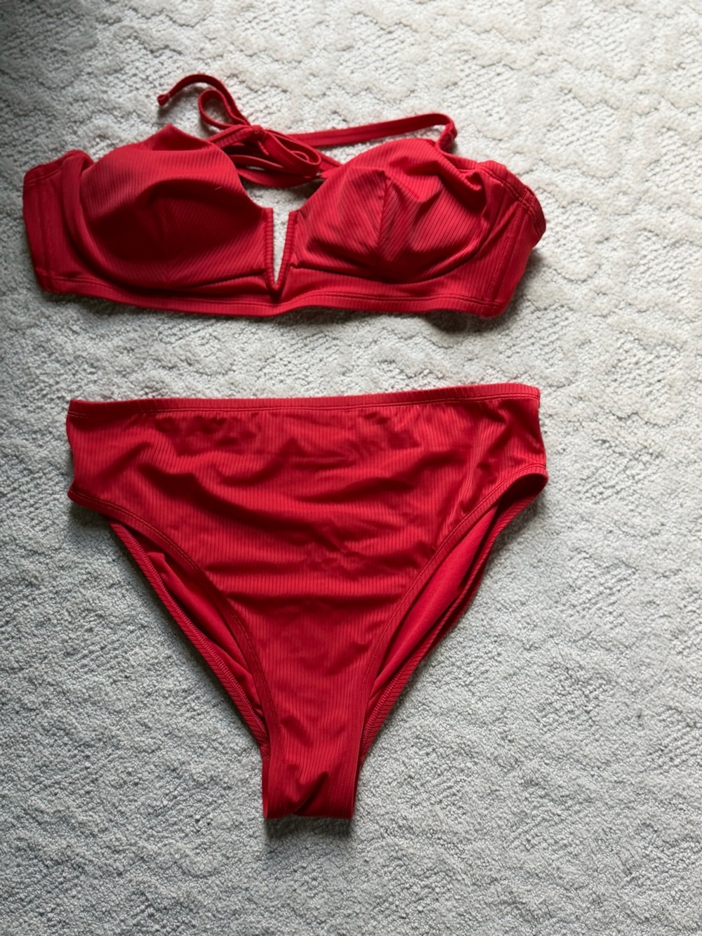 Shade & Shore Vibrant Red Ribbed Bikini Set